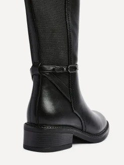Online Linzi Power High Leg Boots With Stretch Side Panel and Buckle Detail Black