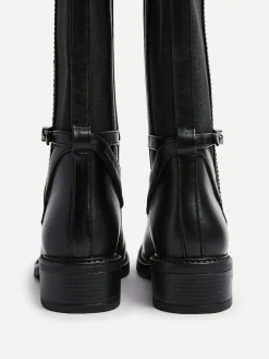 Online Linzi Power High Leg Boots With Stretch Side Panel and Buckle Detail Black