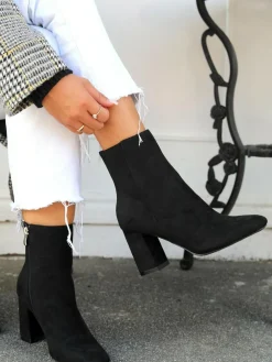 Online Linzi Black Scout Square Toe Heeled Ankle Boots With Side Zip