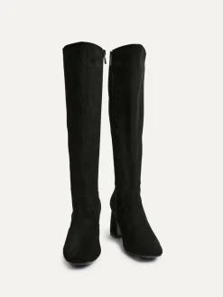 Discount Linzi Slate Stretch Knee High Block Heel Boots Black