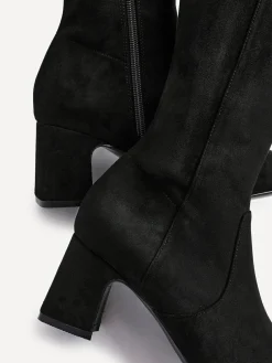 Discount Linzi Slate Stretch Knee High Block Heel Boots Black