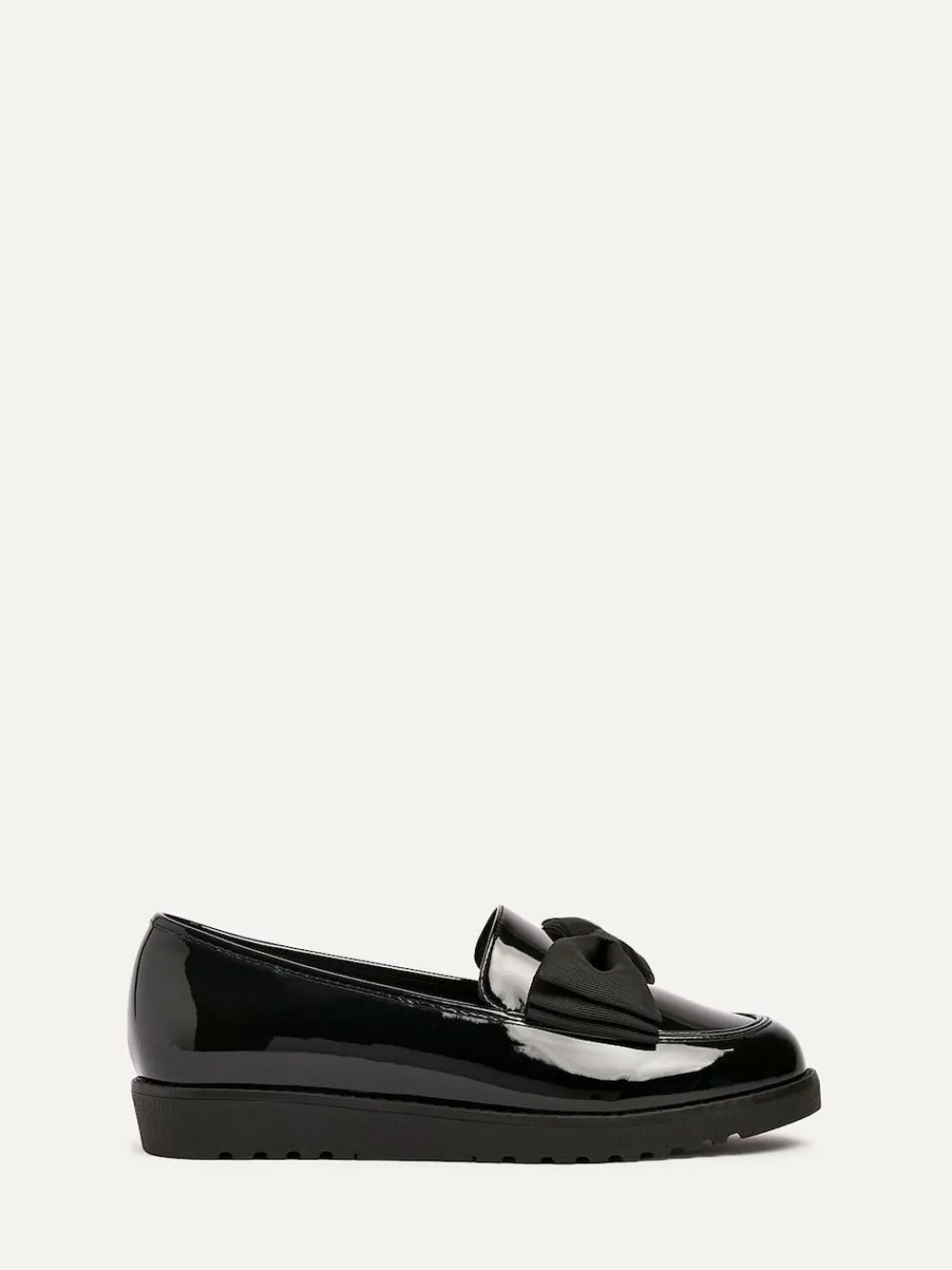 Linzi Black Wide Fit Violetta Classic Slip-On Loafers With Fabric Bow Detail^Women Flats