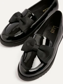 Linzi Black Wide Fit Violetta Classic Slip-On Loafers With Fabric Bow Detail^Women Flats