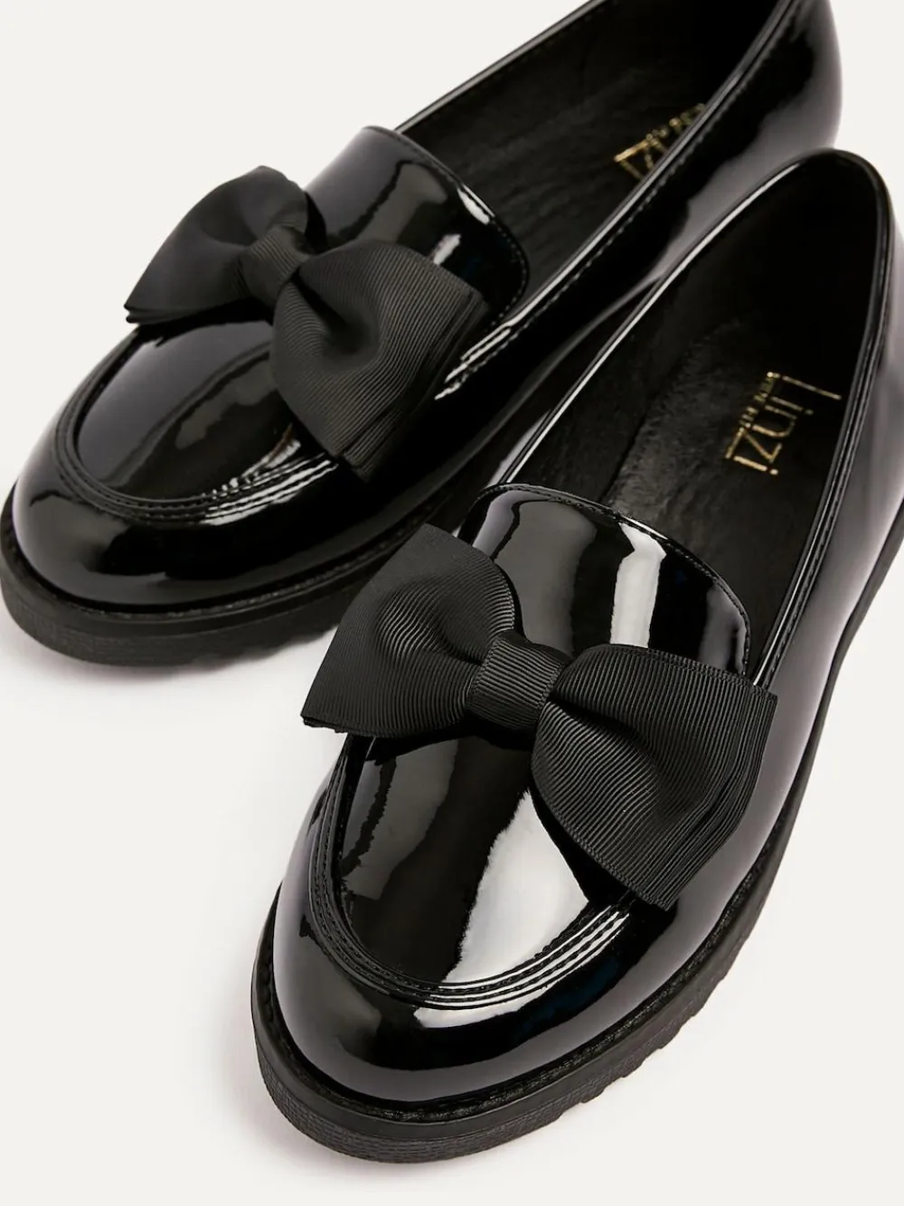 Linzi Black Wide Fit Violetta Classic Slip-On Loafers With Fabric Bow Detail^Women Flats