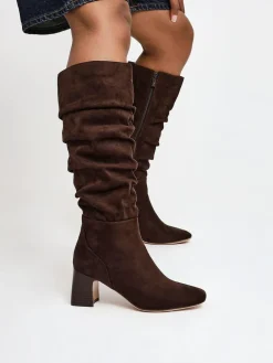 Discount Linzi Alpine Ruched High Leg Boots Brown Alpine