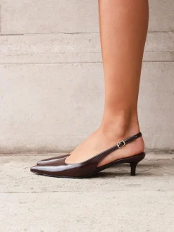 Best Linzi Elvira Kitten Heel Slingback Courts Brown