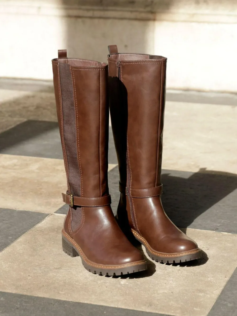 Linzi Gilded High Leg Boots With Stretch Side Panel and Buckle Detail^Women Boots & Wellies|Boots