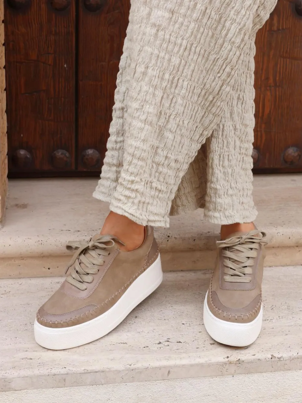 Online Linzi Harlem Faux Leather Platform Trainers Brown