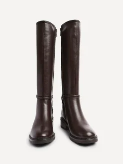 Best Linzi Power High Leg Boots With Stretch Side Panel and Buckle Detail Brown