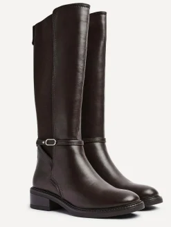 Best Linzi Power High Leg Boots With Stretch Side Panel and Buckle Detail Brown