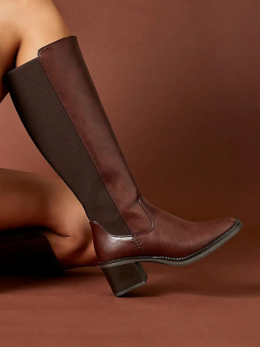 Linzi Reason Block Heel High Leg Boots With Back Stretch Panel^Women Boots & Wellies|Boots