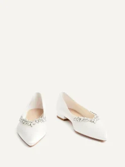 Linzi Cream Bridal Endless Pointed Toe Ballet Flat With Trim Shoes^Women Flats