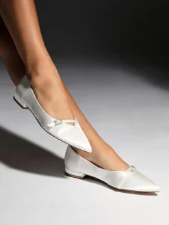 Linzi Cream Bridal Engaged Pointed Toe Ballet Flats With Buckle Detail^Women Flats