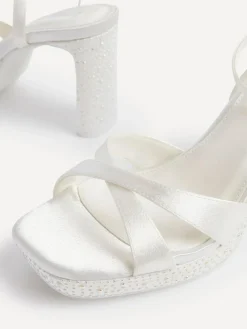 Linzi Cream Bridal Romantica Platform Heeled Sandals with Embellishments^Women Heels