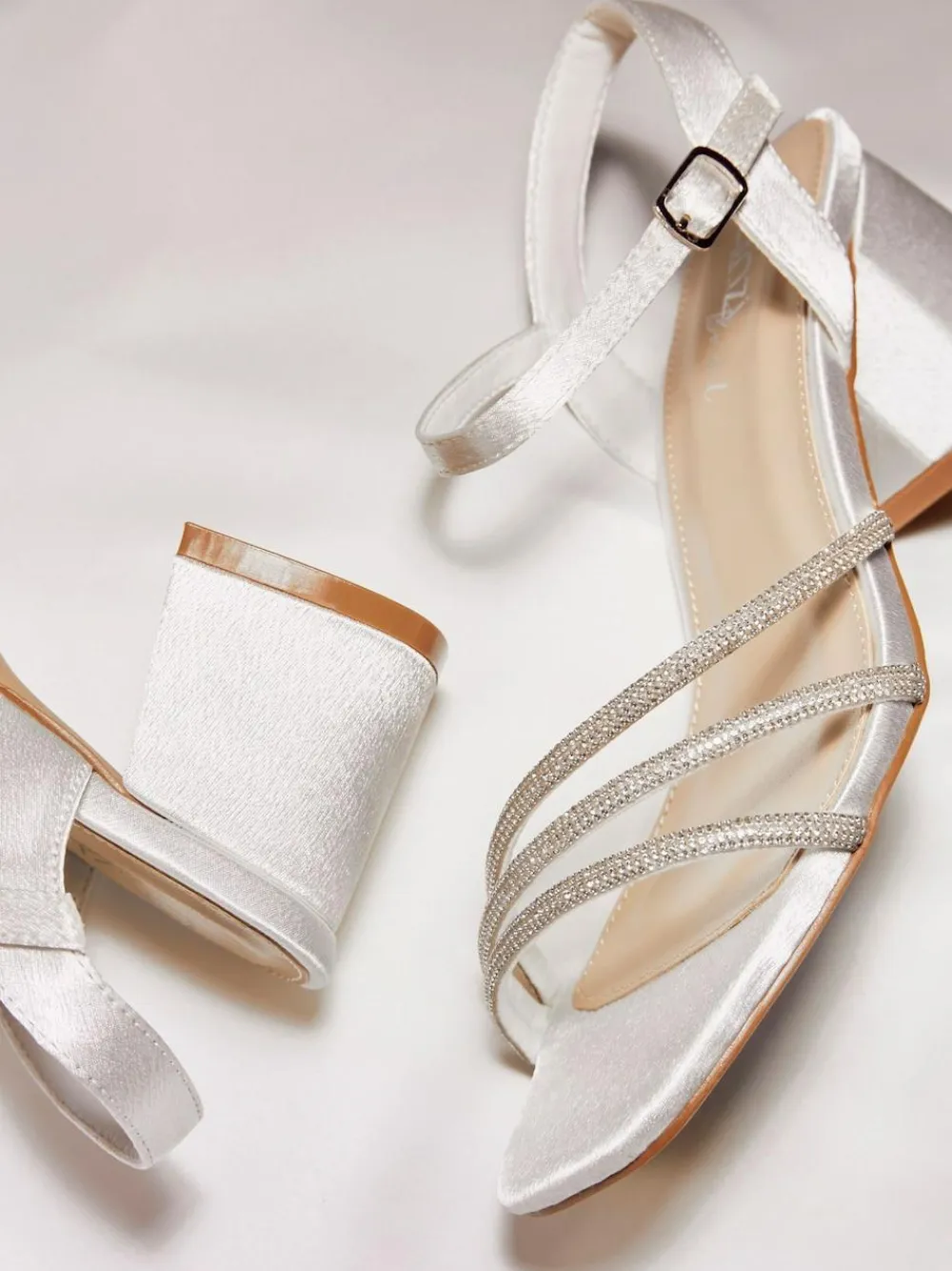 Linzi Cream Bridal Wide Fit Mariah Open Back Heels With Diamante Triple Front^Women Heels