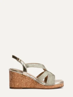 Best Linzi Destined Cork Wedges With Crossover Textured Straps Gold
