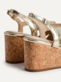 Best Linzi Destined Cork Wedges With Crossover Textured Straps Gold