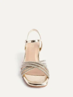 Sale Linzi Strictly Wide Fit Diamante Crossover Heeled Sandals Gold