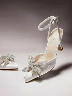 Sale Linzi Ivory Bridal Angela Satin Diamante Bow Detail Court Heels