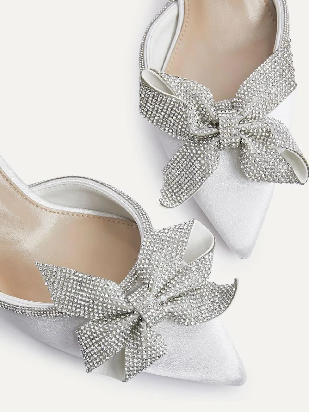 Sale Linzi Ivory Bridal Angela Satin Diamante Bow Detail Court Heels