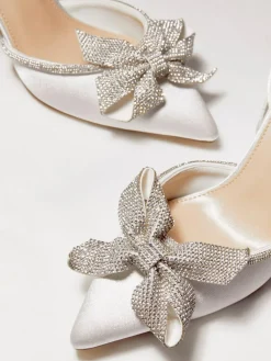 Sale Linzi Ivory Bridal Angela Satin Diamante Bow Detail Court Heels