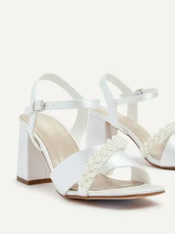 New Linzi Ivory Bridal Iris Block Heel With Pearl Embellished Toe Strap