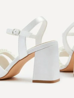 New Linzi Ivory Bridal Iris Block Heel With Pearl Embellished Toe Strap