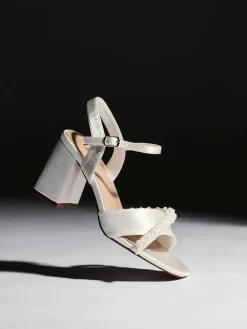 New Linzi Ivory Bridal Iris Block Heel With Pearl Embellished Toe Strap
