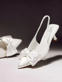 Linzi Ivory Bridal Merlot Satin Slingback Court Heels With Bow Detail
