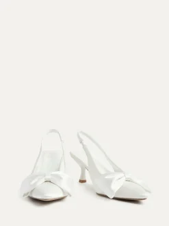 Linzi Ivory Bridal Merlot Satin Slingback Court Heels With Bow Detail