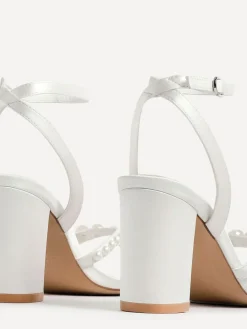 New Linzi Ivory Enchanted Pearl Detailed Front Stap With Block Sandals