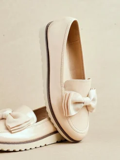 Clearance Linzi Cathy Platform Loafers with Large Bow Nude