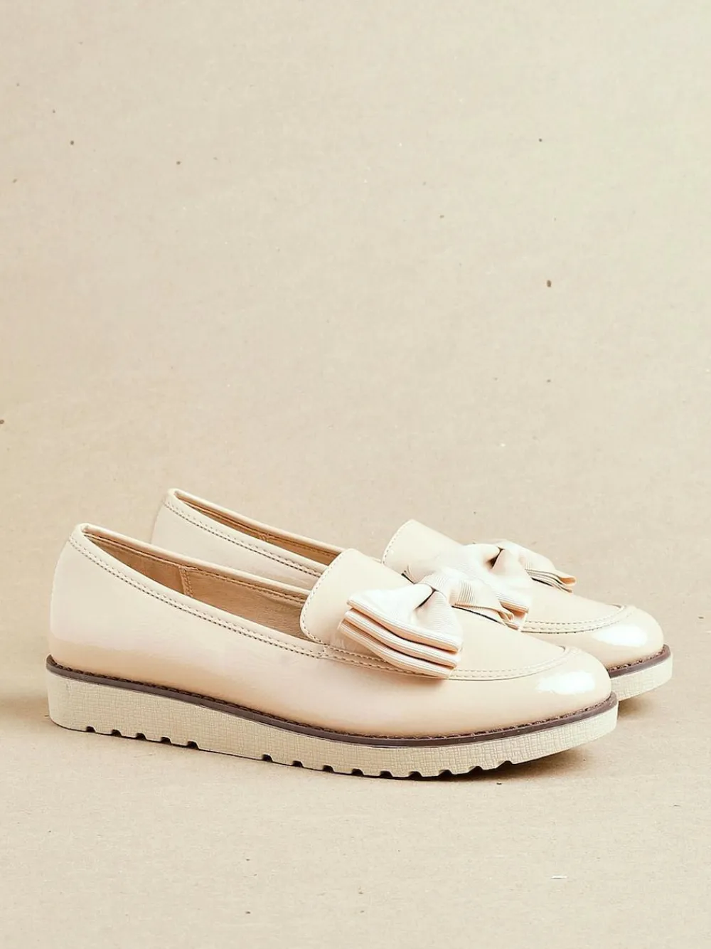 Clearance Linzi Cathy Platform Loafers with Large Bow Nude