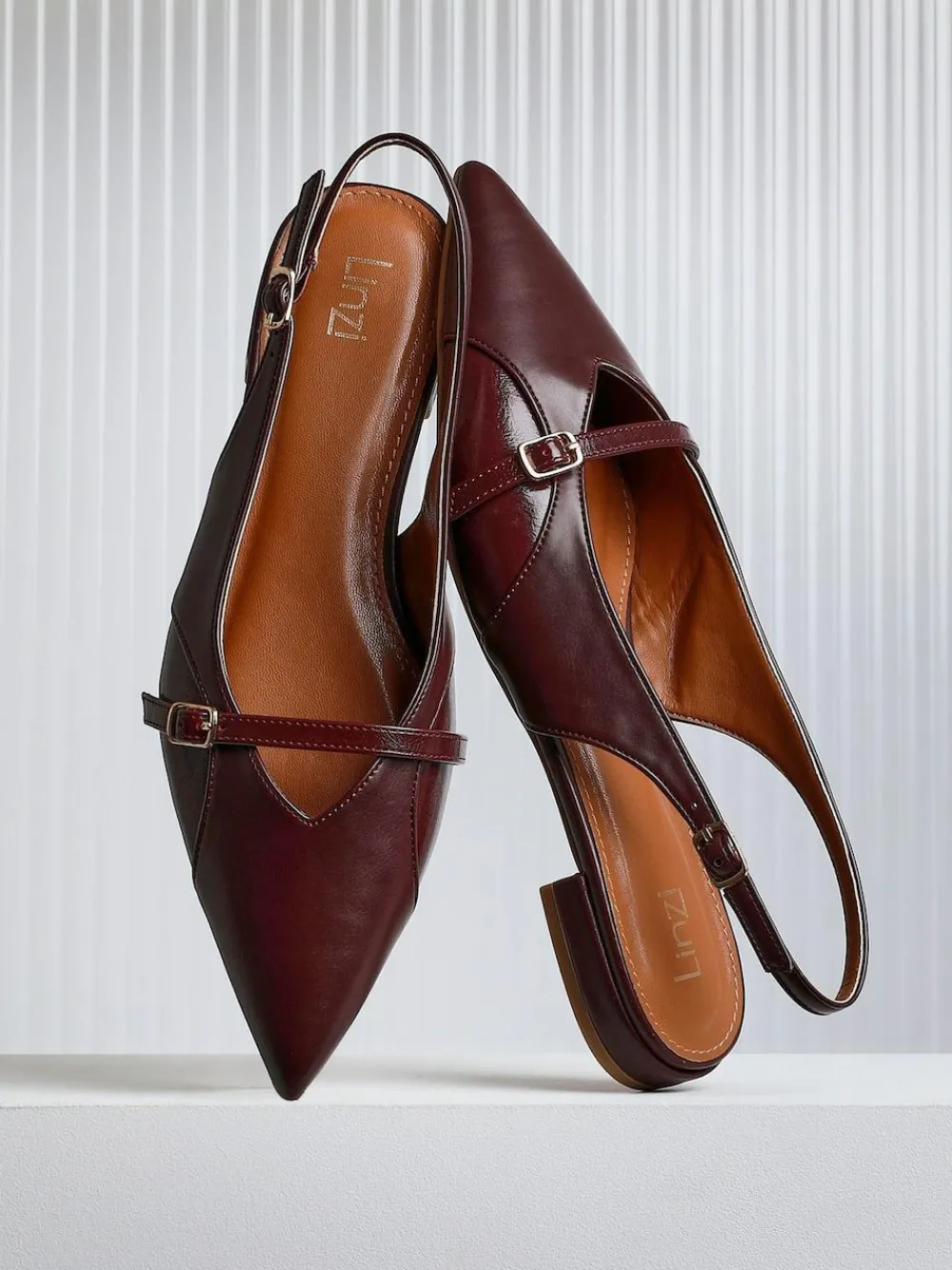 Clearance Linzi Prague Pointed Toe Ballet Flats With Buckle Detail Red