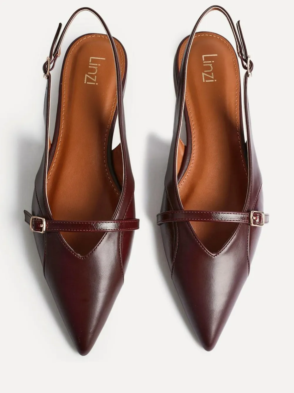 Clearance Linzi Prague Pointed Toe Ballet Flats With Buckle Detail Red