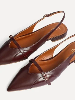 Clearance Linzi Prague Pointed Toe Ballet Flats With Buckle Detail Red