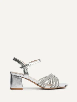 Best Linzi Gracie Diamante Front Strap Low Block Sandals Silver