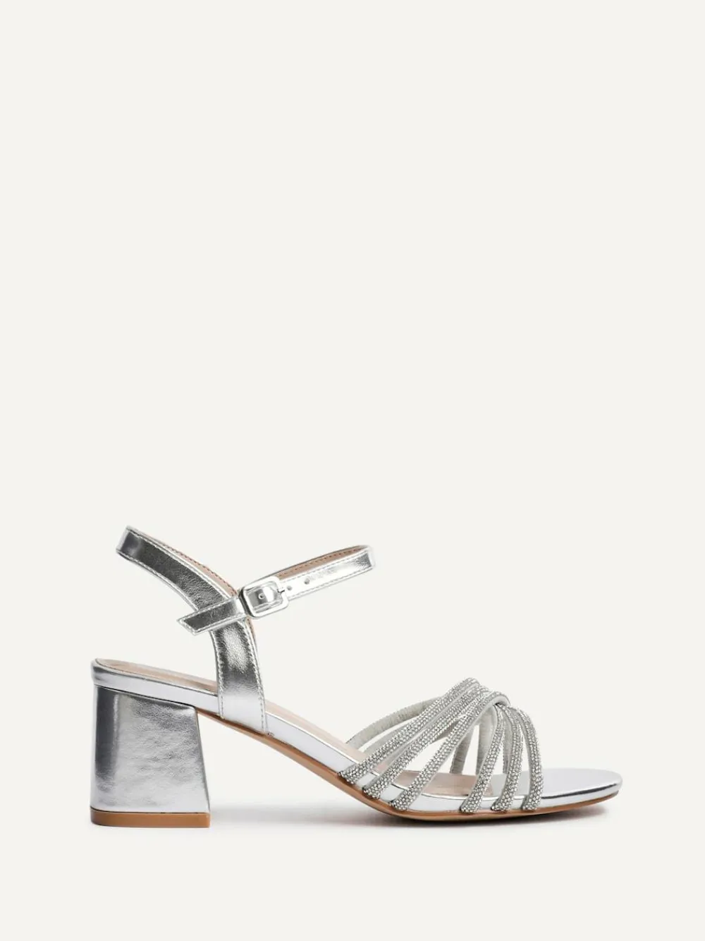Best Linzi Gracie Diamante Front Strap Low Block Sandals Silver