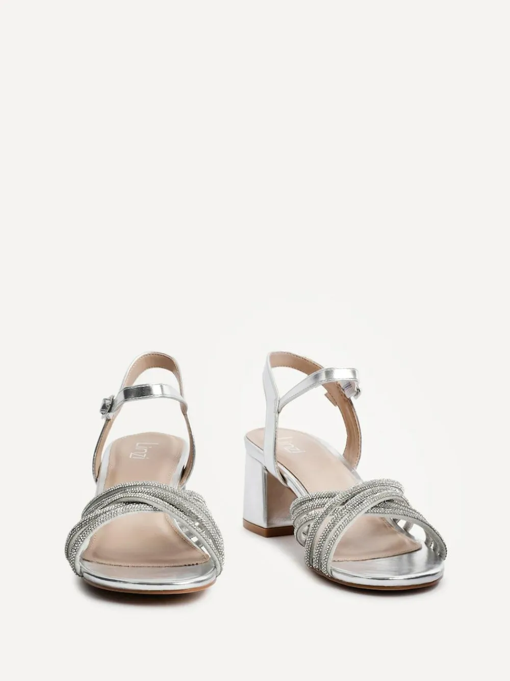 Best Linzi Gracie Diamante Front Strap Low Block Sandals Silver