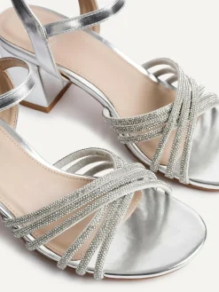 Best Linzi Gracie Diamante Front Strap Low Block Sandals Silver
