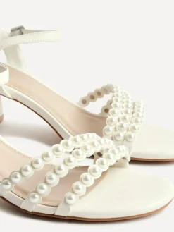 Best Linzi White Perla Heeled Sandals With Pearl Straps