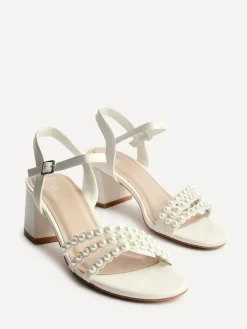 Best Linzi White Perla Heeled Sandals With Pearl Straps