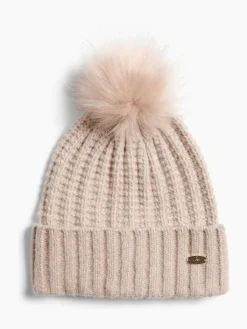 Lipsy Beige Shimmer Ribbed Pom Hat