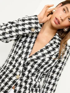 Lipsy Black and White Houndstooth Single Breasted Blazer^Women Blazers|Suits & Tailoring