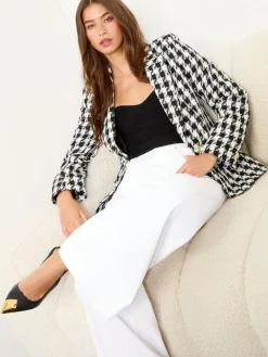 Lipsy Black and White Houndstooth Single Breasted Blazer^Women Blazers|Suits & Tailoring