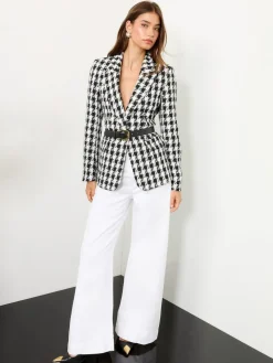 Lipsy Black and White Houndstooth Single Breasted Blazer^Women Blazers|Suits & Tailoring