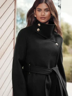 Lipsy Asymmetrical Funnel Neck Belted Coat^Women Coats & Jackets|Coats & Jackets