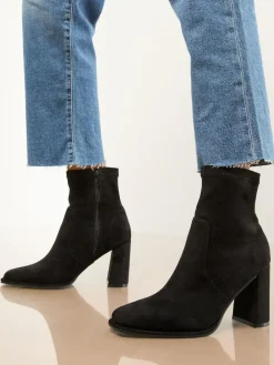 Lipsy Black Block Heel Stretch Faux Suede Ankle Sock Boots
