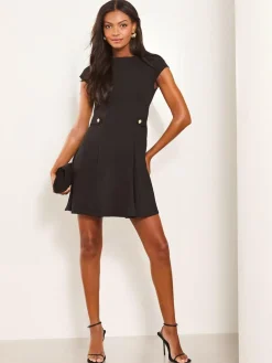 Best Lipsy Button Side Mini Skater Dress Black
