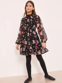 Lipsy Black Chiffon Floral Print Dress (5-16yrs)^ Dresses|Occasionwear